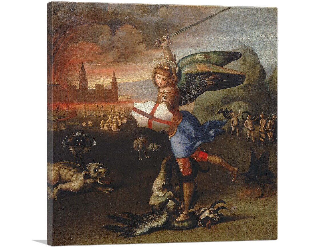 ARTCANVAS Saint Michael and the Dragon 1505 Canvas Art Print by Raphael ...