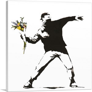 ARTCANVAS Rage, Flower Thrower by Banksy Canvas Art Print