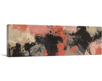 ARTCANVAS Pink Black White Peach Gray Modern Panoramic Canvas Art Print