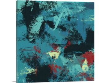 ARTCANVAS Teal Black Maroon Gray Modern Square Canvas Art Print
