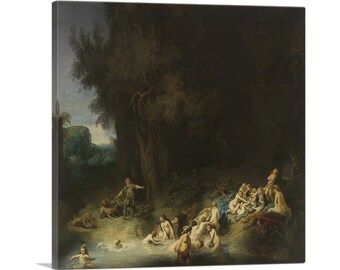 ARTCANVAS Diana Bathing with Her Nymphs with Actaeon and Callisto 1634 by Rembrandt van Rijn Canvas Art Print
