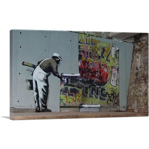 ARTCANVAS Graffiti Wallpaper Hanging by Banksy Canvas Art Print 26&quot;x18&quot;