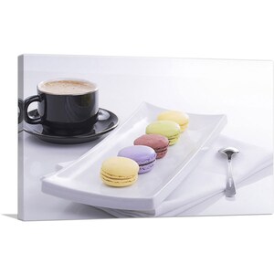 ARTCANVAS Colorful Macaron Cookies with Coffee Home Decor Canvas Art Print