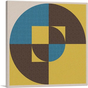 ARTCANVAS Mid-Century Modern Design in Blue, Brown, and Yellow Canvas Art Print