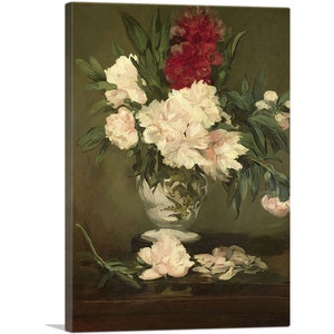 ARTCANVAS Jarrón de peonías 1864 de Edouard Manet Impresión artística en lienzo 26"x18"