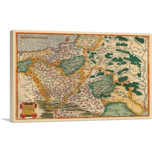 May include: An antique map of Poland from 1596, showing the country's provinces and cities. The map is hand-colored and features a detailed depiction of the Polish landscape. The title "POLONIAE REGNI DESCRIPTIO" is printed in the lower left corner.