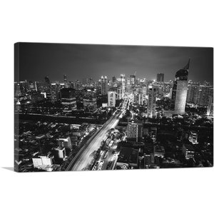 ARTCANVAS Jakarta Indonesia Black and White Skyline Canvas Art Print