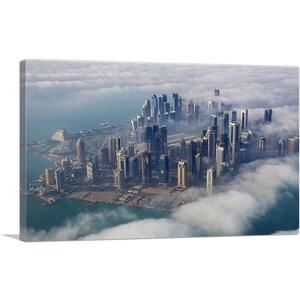 ARTCANVAS Doha Capital of Qatar City in Clouds Canvas Art Print