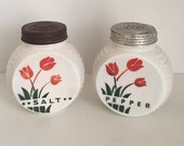 Vintage Fire King Red Tulip Shakers, Anchor Hocking Glass, Vitrock Shakers, Collectible Glass, Milk Glass, Farmhouse Decor