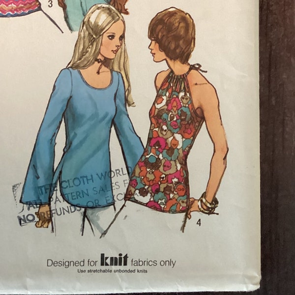 Retro Sewing Pattern, Simplicity 9930, Halter Top, Bell Shaped Sleeves, Puffy Sleeves, 1970s Clothing