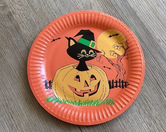 Vintage Halloween, Halloween Paper Plate, Black Cat, Jack O Lantern, JOL, New Old stock, NOS, Halloween Party, 7 Inches, Halloween Decor