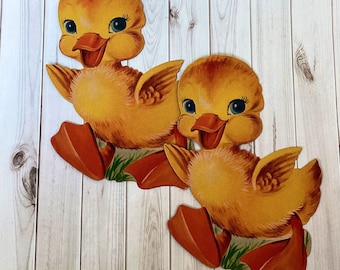 Vintage Dennison Duck Diecuts, Die Cuts, Ducklings, Easter Party, Easter Decor, Spring Decor, Mid Century Holiday, 1950s