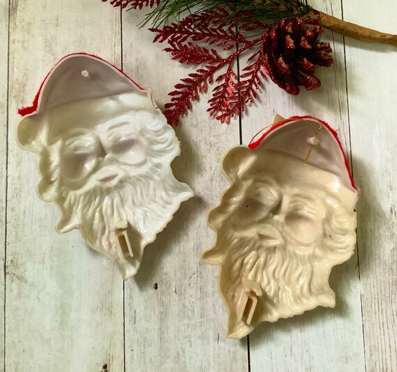 Vintage Hard Plastic Christmas Santa Claus Ornaments Retro Etsy