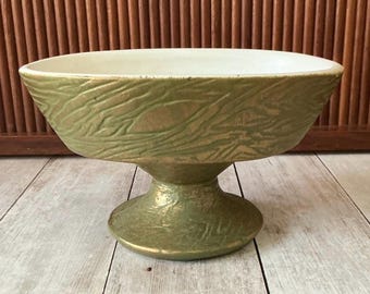 Vintage McCoy Tonecraft Pedestal Planter, Green and Gold, Mid Century, Succulent, Mantle Decor, Retro Home, 1960s