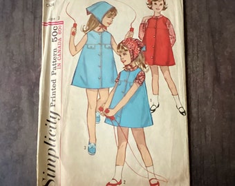 Vintage Simplicity 5550 Sewing Pattern, Size 3, Girls Dress, Jumper, Blouse, Head Scarf, Front Yoke, 1960s Fashion