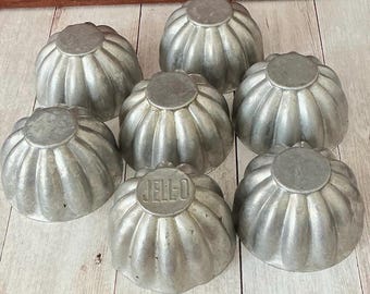 Vintage Jello Molds, Baking Molds, Aluminum Molds, Farmhouse Style, Lot of Seven, Vintage Kitchen, Utensils, Mid Century