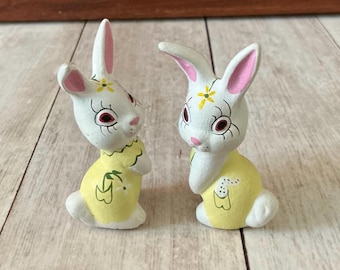Vintage Arnels Bunny Figurines, Handpainted, Rabbit Figurines, Easter Basket, Easter Decor, Spring Decor, 1980s