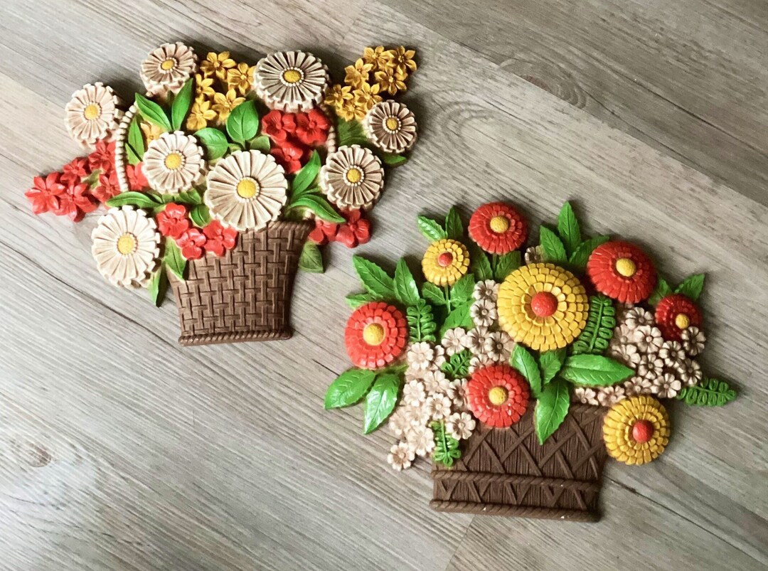 Vintage Syroco Floral Wall Hangings Plastic Flower Baskets Etsy