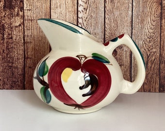 Vintage Purinton Pottery Creamer, Apple Creamer, Small Pitcher, Primitive, Rustic, Farmhouse Kitchen, Hand Painted, Mid Century, 1950s