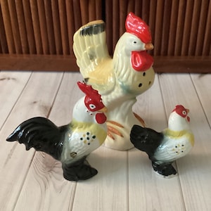 Vintage Keramik Hühnerfiguren, Huhn Shaker, Bauernhaus Küche, Vintage Küche, Landhühner, Mid Century, Japan, 1960er Jahre Bild 3