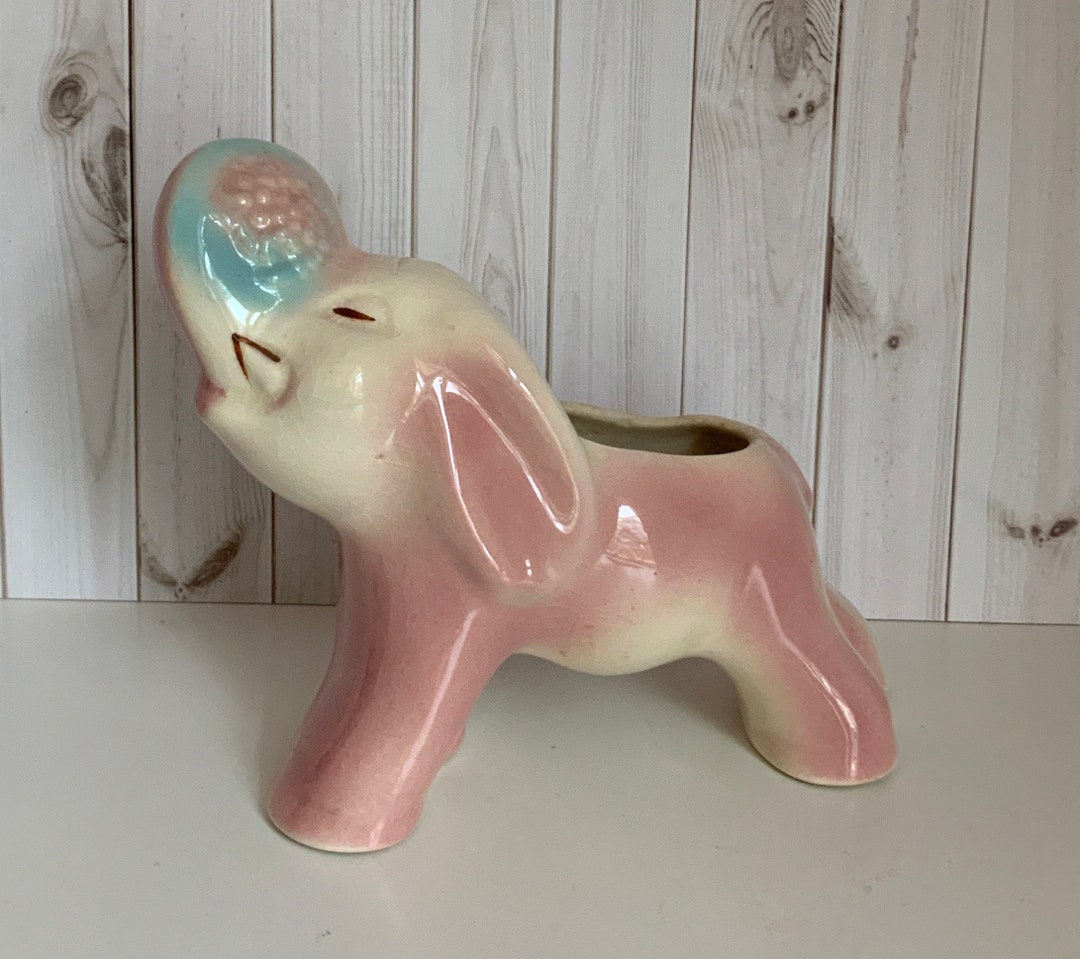 Vintage Shawnee Elephant Planter Dumbo Raised Trunk Pink Etsy