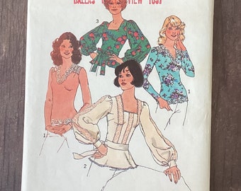Vintage Simplicity 6727 Sewing Pattern, Peasant Blouse, Pullover Top, Sash, Stretch Knit, Size 12, Bohemian Fashion, 1970's Fashion