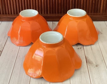 Vintage Orange Lotus Bowls, Rice Bowls, Porcelain, Asian Bowls, Place Setting Dishes, Retro Decor, Mid Century, Japan, Set of Three, 1960s