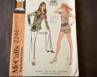 Vintage McCalls 2246 Sewing Pattern, Tunic, Pants, Shorts, Size 12, 34 Bust, 1960s Fashion, 1970s Fashion, Bohemian