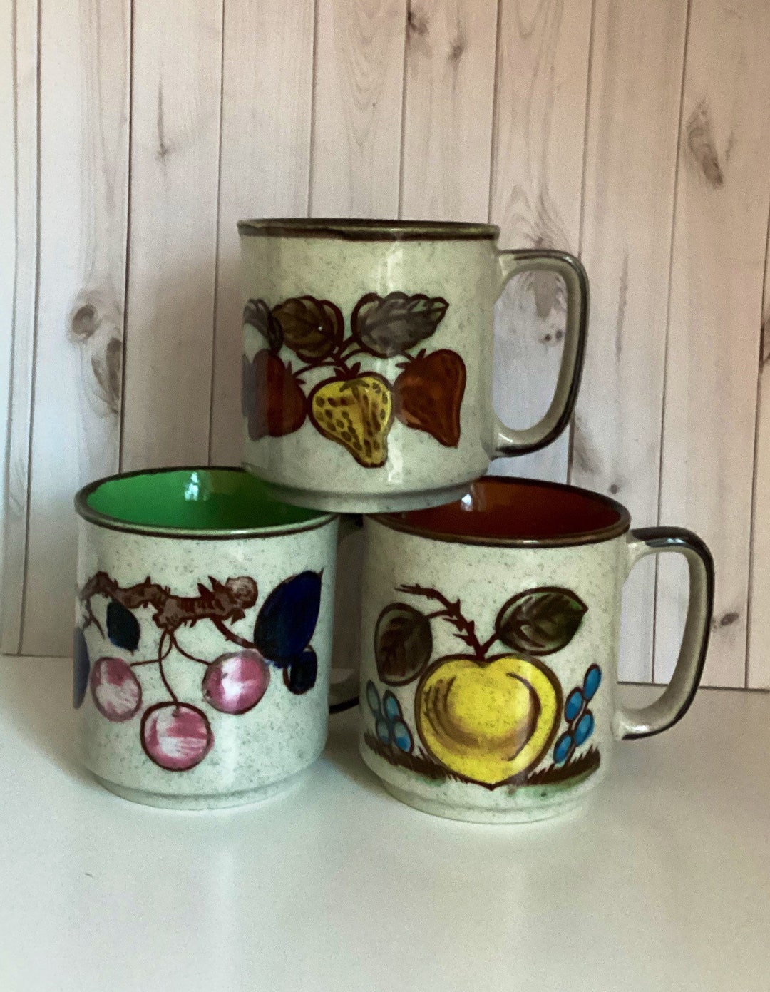 Vintage Otagiri Fruit Coffee Mugs Stoneware Coffee Cups Etsy