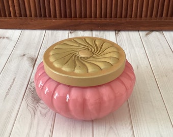 Pretty in Pink, Vintage Glass Dresser Jar, Powder Jar,  Perfume, Body Cream, Bathroom, Vanity Decor, Mid Century, 1960s