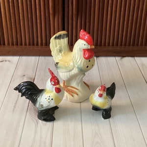 Vintage Keramik Hühnerfiguren, Huhn Shaker, Bauernhaus Küche, Vintage Küche, Landhühner, Mid Century, Japan, 1960er Jahre Bild 2