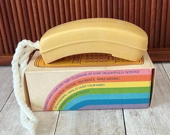 Vintage Avon Party Line Telephone Soap, Push Button Phone, Soap on a Rope, Retro Rainbow, 1980s Nostalgia