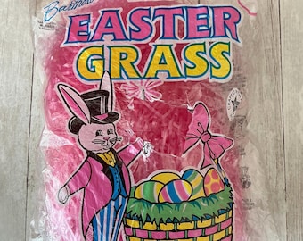 Vintage Easter Grass, Easter Basket Filler, Bartholomew B’s, Pink Grass, Cellophane, Easter Decor, Spring Decor, New Old Stock, NOS