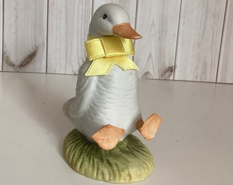 Vintage Lefton Duck Figurine, Duckling, Yellow Bow, Vintage Easter, Easter Decor, Spring Decor, Bisque, Taiwan, 1980s