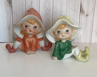 Vintage Pixie Elves, Porcelain Gnomes, Fairy Girls, Homco, Mid Century Mod, Shelf Sitters, 1970’s