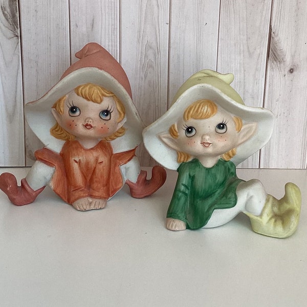 Vintage Pixie Elves, Porcelain Gnomes, Fairy Girls, Homco, Mid Century Mod, Shelf Sitters, 1970’s