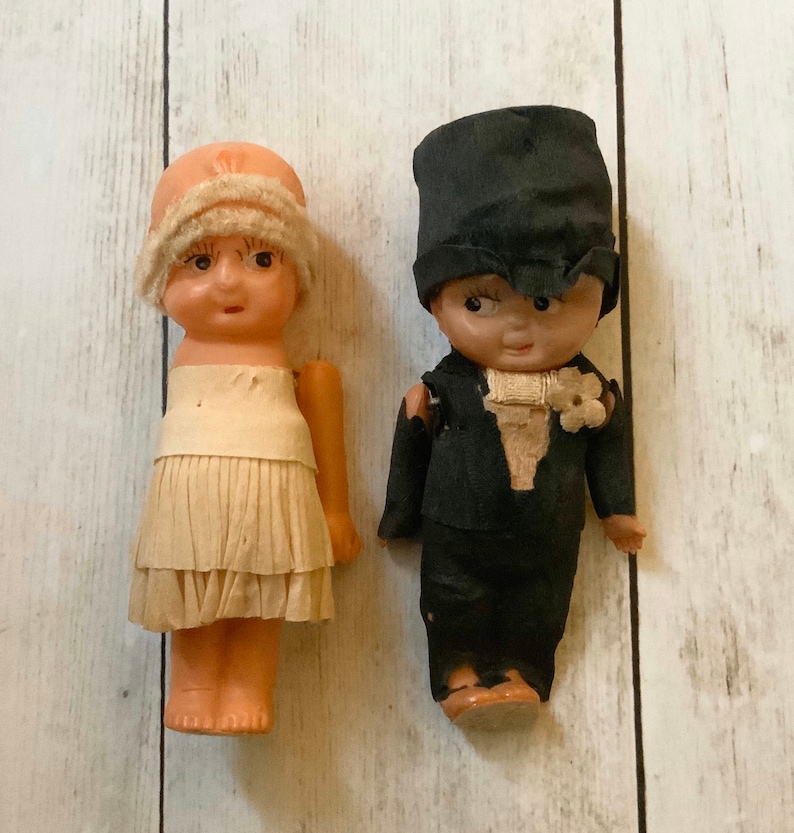 1920s Kewpie Bride and Groom Antique Dolls Celluloid image 0