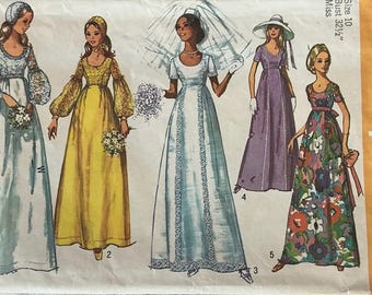 Vintage 1971 Wedding Dress Pattern, Simplicity 9260, Size 10, Bridesmaid Dress, Bridal Gown, Boho Wedding, 1970s Fashion