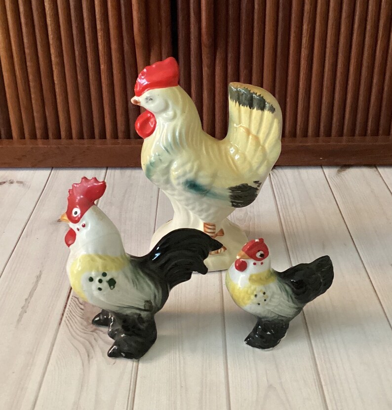 Vintage Keramik Hühnerfiguren, Huhn Shaker, Bauernhaus Küche, Vintage Küche, Landhühner, Mid Century, Japan, 1960er Jahre Bild 5