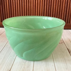 Vintage Sue Bee honingglazen kom, jadeiet, op groen gestookt, werveling, vintage keuken, boerderijkeuken, jadiet, 4,5"