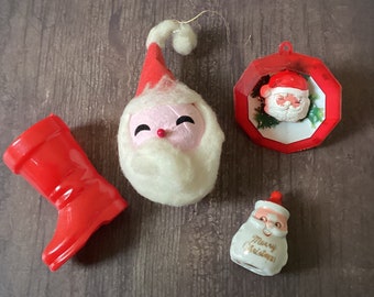 Vintage Santa Lot, Santa Ornaments, Rosbro Santa Boot, Ceramic Santa Placeholder, Vintage Christmas, Mid Century Holiday, Collector