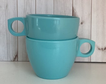 Vintage Turquoise Melamine Cups, Melmac, Watertown Monterey, Retro Kitchen Decor, Atomic Age, 1950s