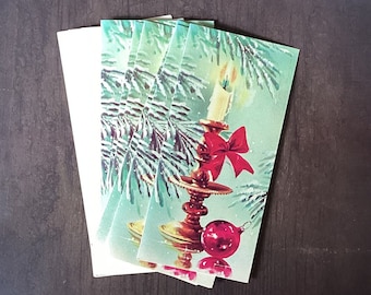 Vintage Christmas Cards, Blank Cards, Pink Glass Ornament, Candleholder, MOD Pink, Christmas Paper Crafting, Retro Christmas, Lot of Seven