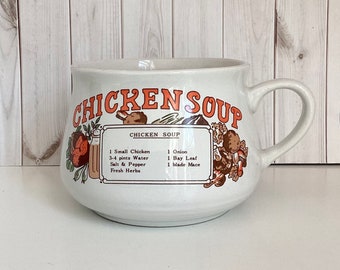 Vintage Chicken Soup Mug, Soup Bowl, Stoneware, Recipe, Mug, Retro Kitchen, Boho Chic, Hot Soup, 1970s