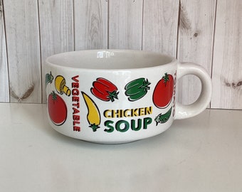 Vintage Soup Bowl, Mushrooms, Veggies, Stoneware, Retro Mug, Mod Kitchen, Boho Chic, 1970s