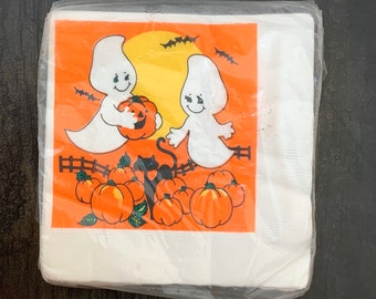 Vintage Halloween Luncheon Servietten, Geister, Kürbisse, Retro Schwarze Katze, Tuttle Press, Neu im Paket, Neue alte Lager, NOS, Halloween Party