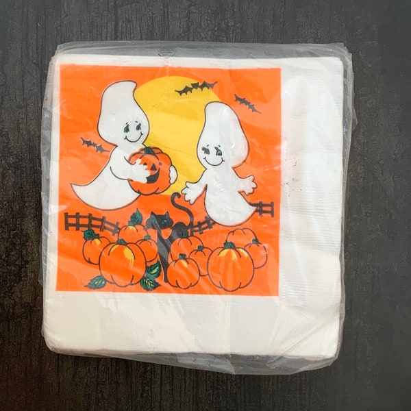 serviettes vintage Halloween Luncheon, Fantômes, Citrouilles, Retro Black Cat, Tuttle Press, New In Package, New Old stock, NOS, Halloween Party