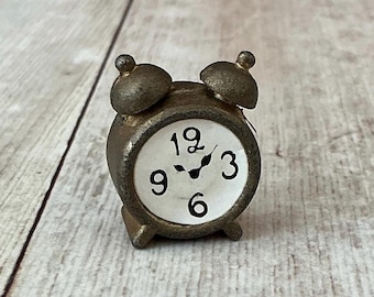 Vintage Lundby Alarm Clock, Doll Furniture, Miniature, Dollhouse, Metal Clock, Bronze Clock, 1970s