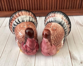 Vintage Thanksgiving, Ceramic Turkey Shakers, Turkey Figurines, Thanksgiving Decor, 1990s
