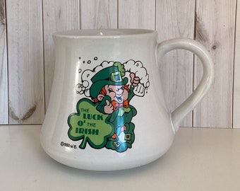 Vintage St Patricks Day Mug, Leprechaun Coffee Cup, Wallace Berrie & Co, Shamrock, Luck O The Irish, St. Patrick’s Day, 1980s